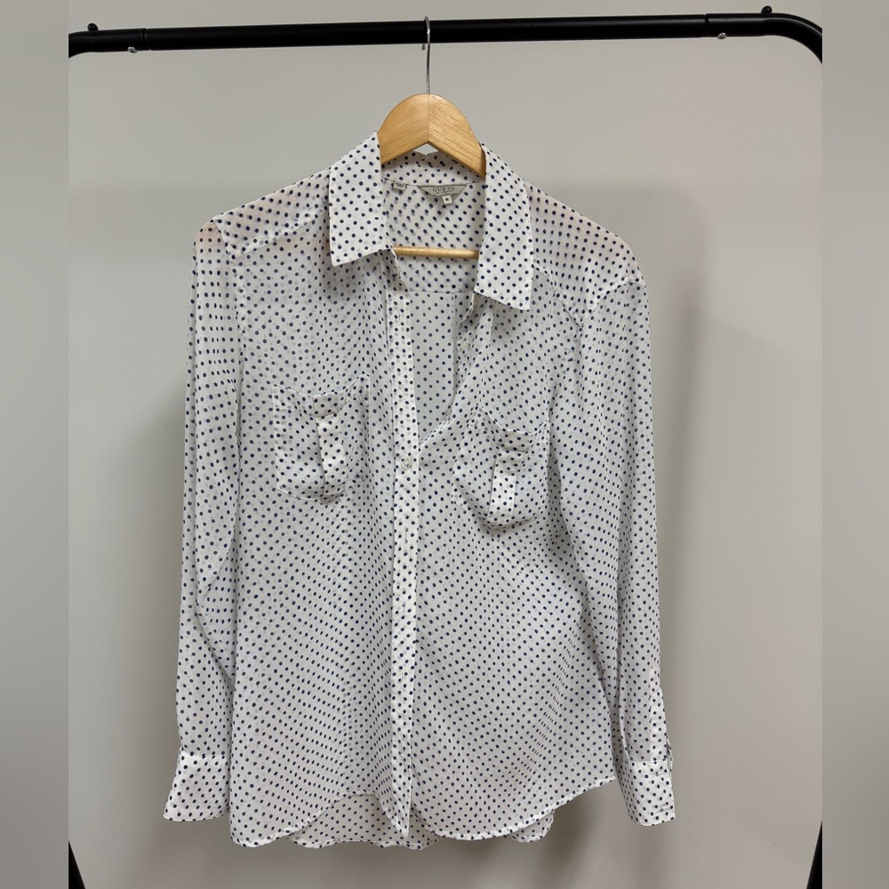 Guess White and Blue Polka Dot Blouse